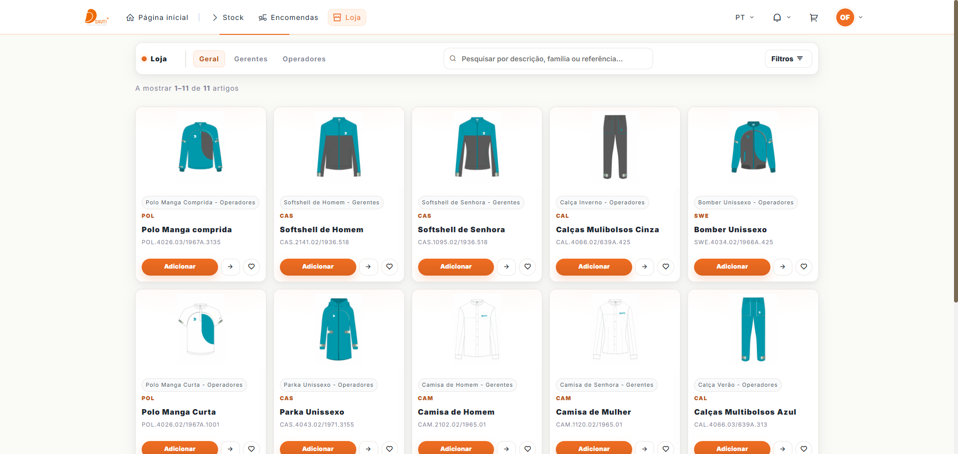 Prova de fardas digital com recolha de medidas